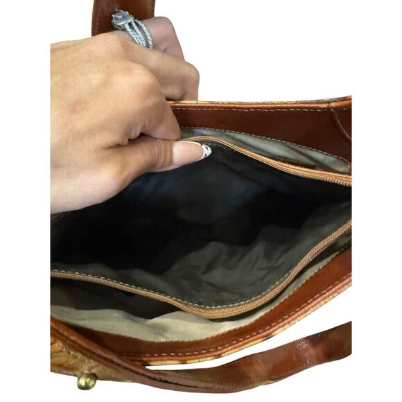 Brahmin Toasted Almond Square Croc Leather Adjustable Boho Shoulderbag luxry - Picture 7 of 11